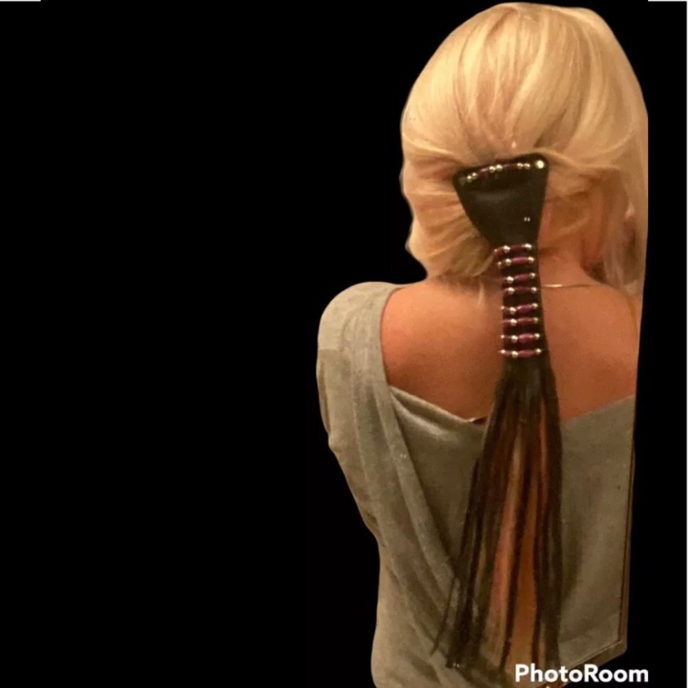 Leather barrette clip ponytail holder